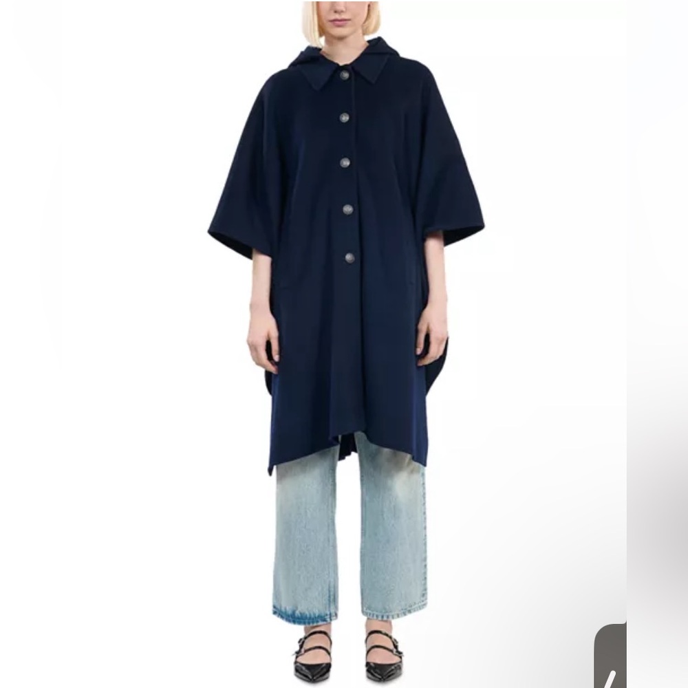 NWT The Kooples Hooded Wool Cape Coat in Navy MSRP $715